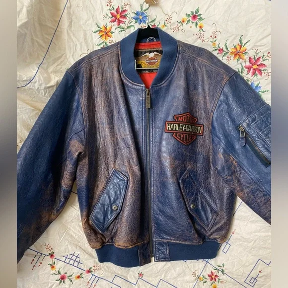 M*様 80s Harley-Davidson leather bomber j Vintage Harley Davidson Milwaukee WI Leather Colorblock